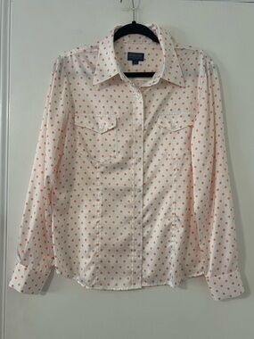 Pendleton White Blouse with Coral Polka Dots size 12 (Z108